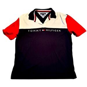 Mens Tommy Hilfiger Red and Blue Polo Shirt Casual Wear Size XL Golf